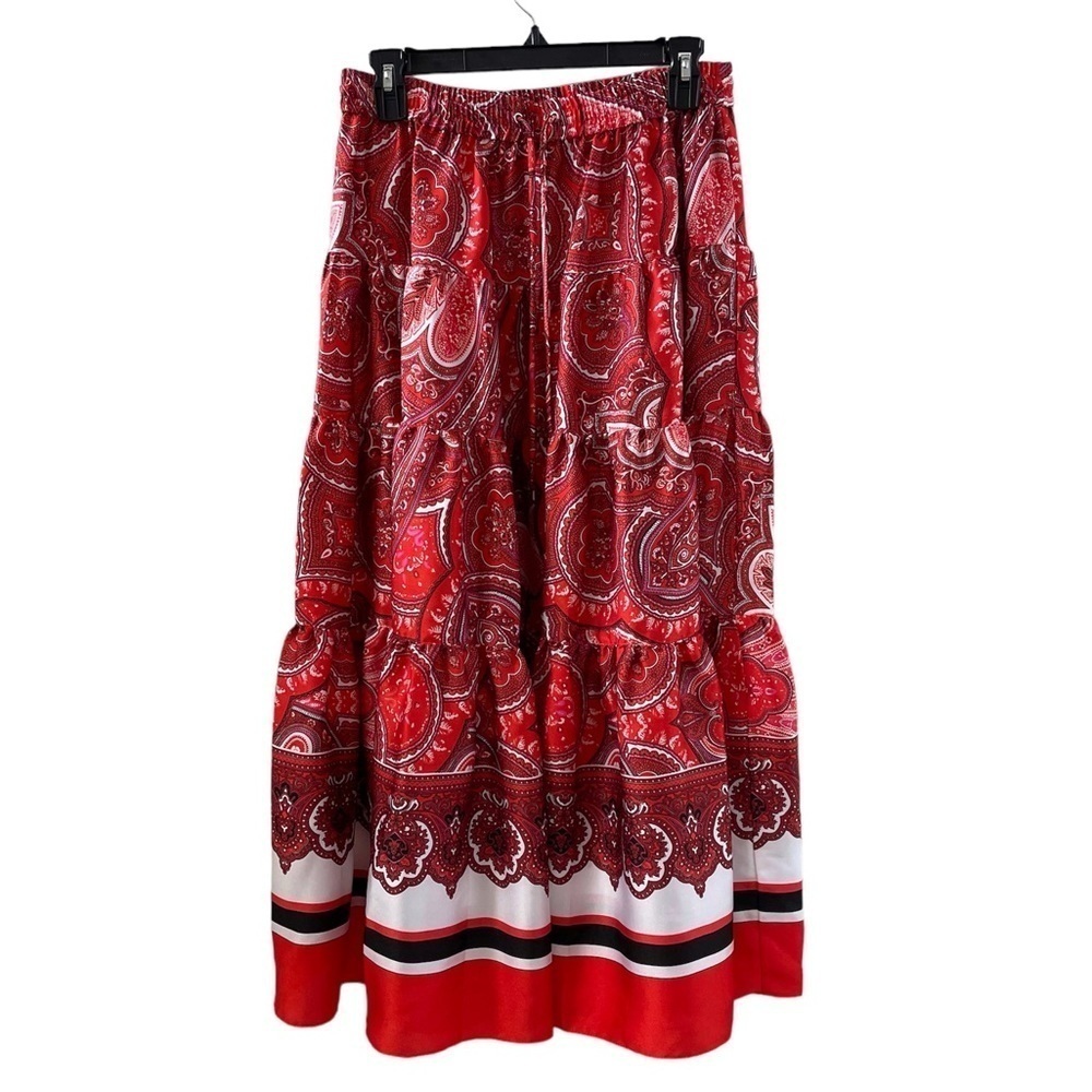 Lauren Ralph Lauren Red Paisley Maxi Silky Skirt